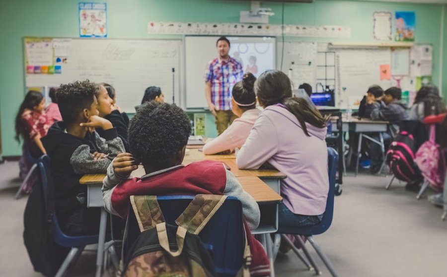 Students in a computer-equipped classroom