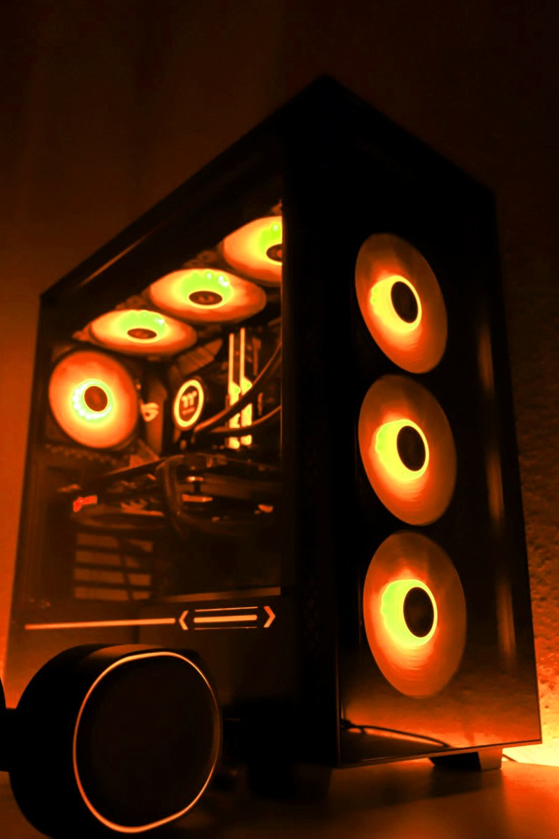 Voltra concept PC cabinet with amber lighting